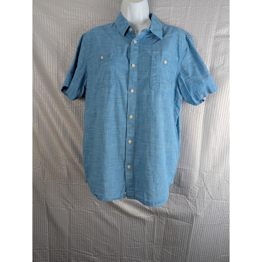 Vans Off The Wall Mens Small Blue Slub Short Sleeve Button‎ Down Shirt Pockets